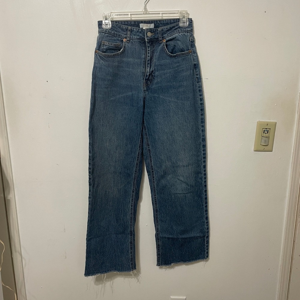 HM Womens High‎ Waisted Straight Leg Jeans Blue Raw Hem Size 4